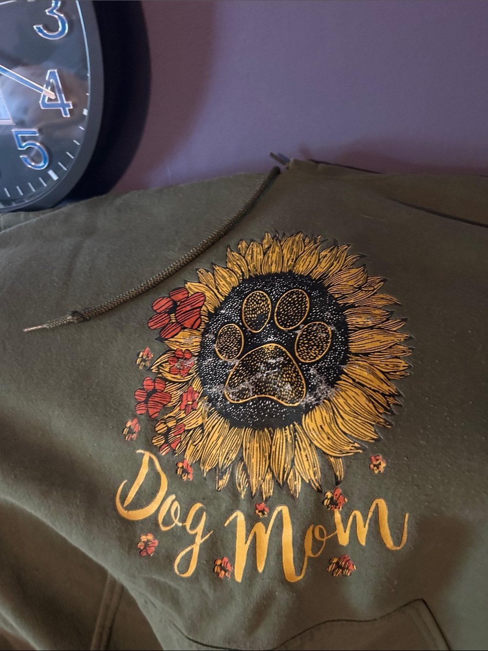 Dog Mom Sunflower Paw Print Hoodie - Olive